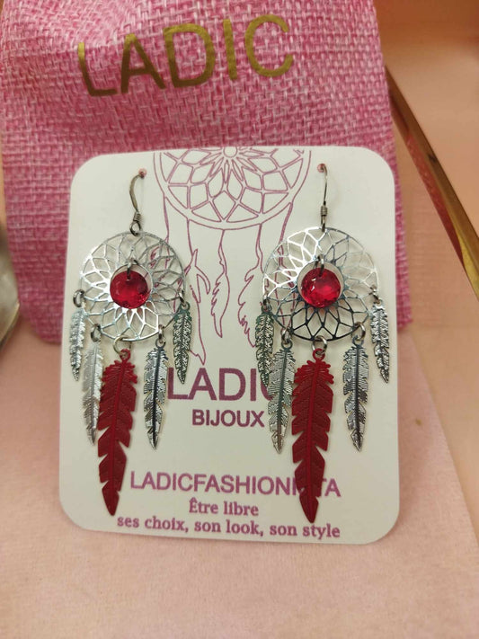 Boucles d'oreilles Attrape rêve cristal Swarovski rouge